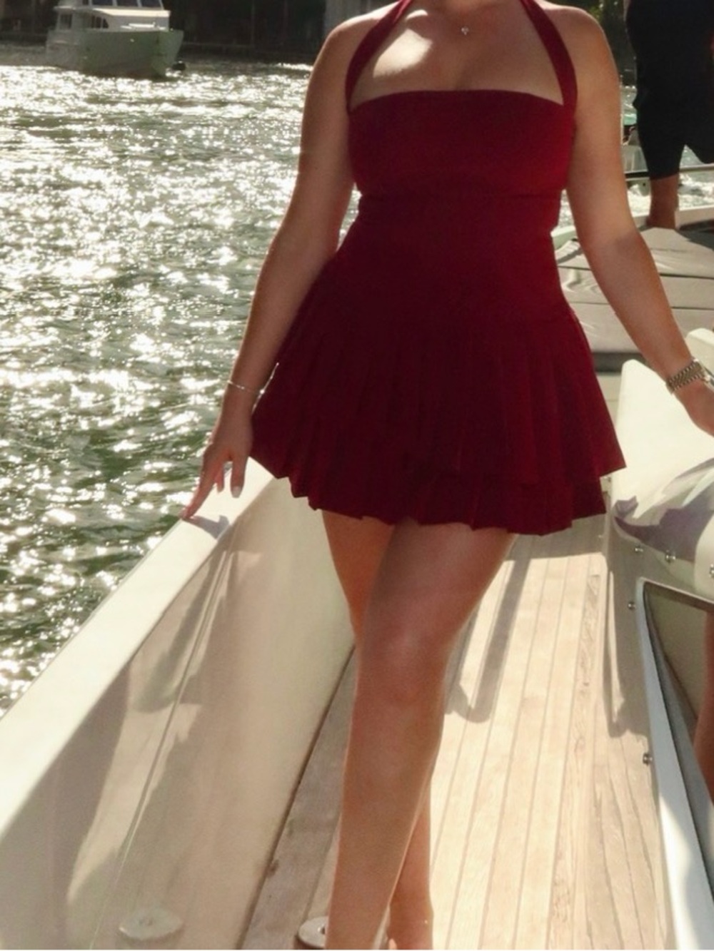 Oh Polly Burgundy Halter Pleated Mini Dress - Picture 4 of 6